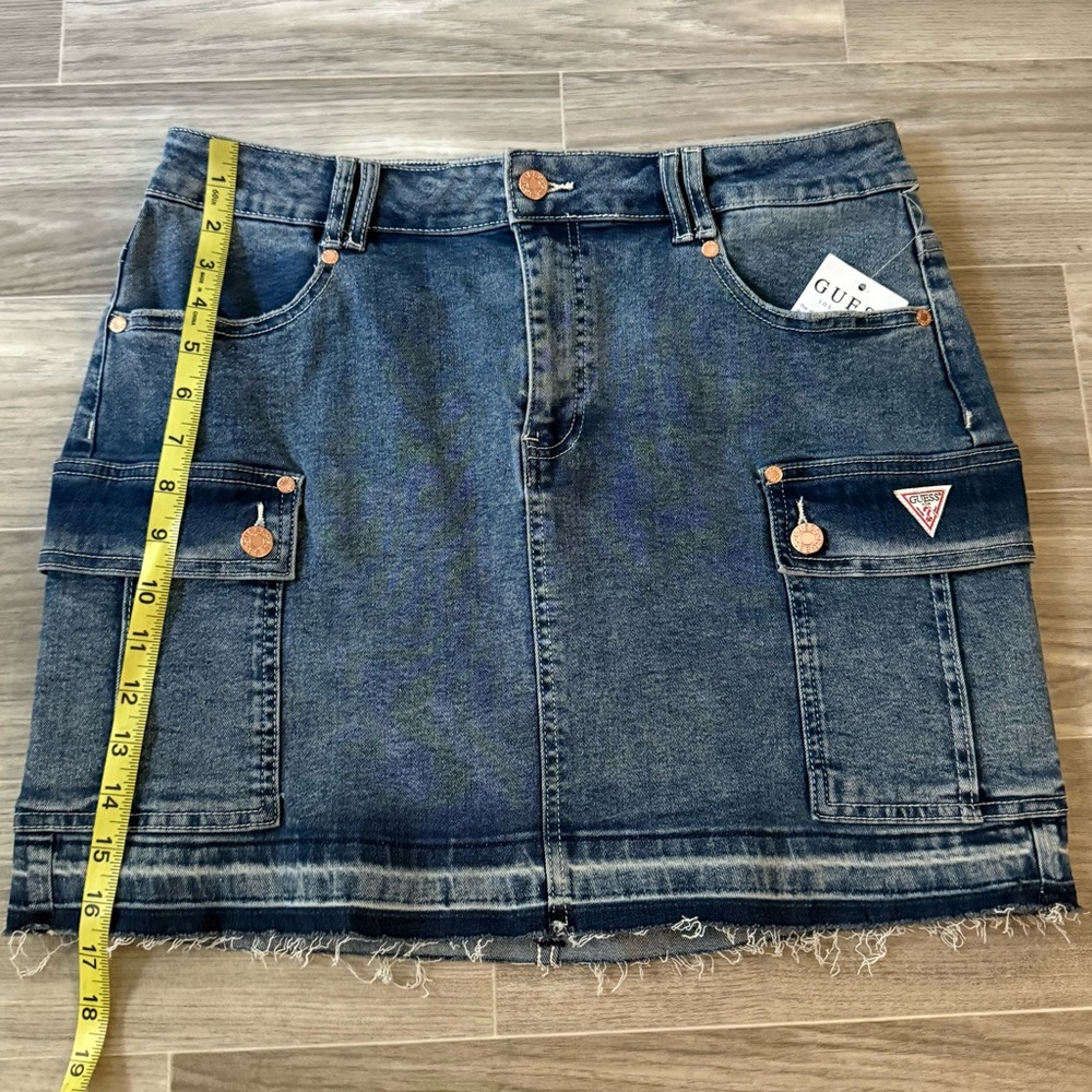 GUESS Cargo Denim Mini Skirt With Frayed Hem - The Maritime Wash - Picture 7 of 8